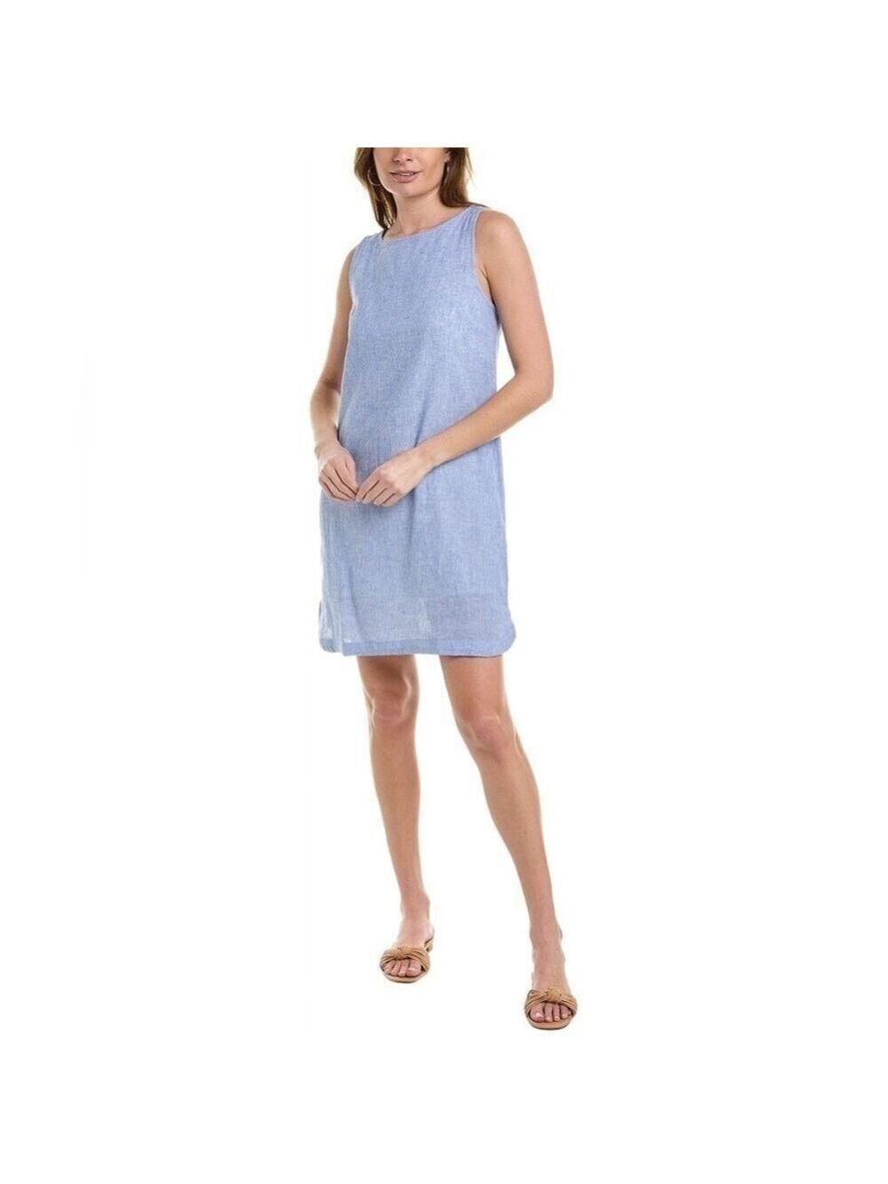 Beach Lunch Lounge Linen Blend Blue and White Sleeveless Dress Sz XS